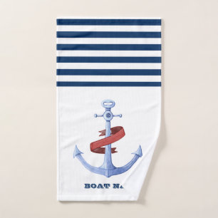 Conjunto De Toalhas Nome do Barco, Âncora Azul Azul Marinho Listras B