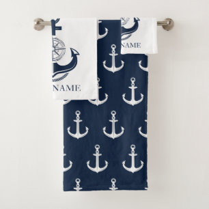 Conjunto De Toalhas Nome do barco de âncora azul náutico
