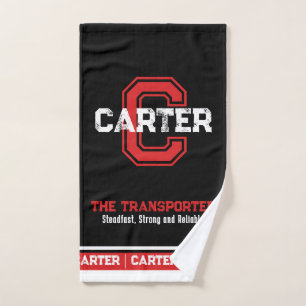 Conjunto De Toalhas Nome do Carter significa monograma desportivo verm