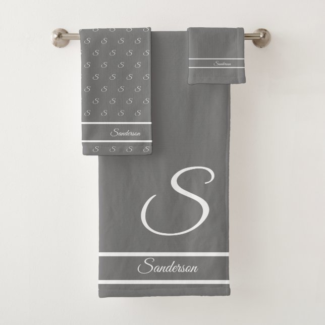 Conjunto De Toalhas Nome do Monograma Branco da Cinza Moderna (Insitu)