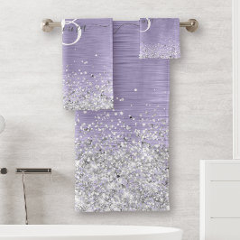 Conjunto De Toalhas Nome do Monograma da Glitter de Prata Metálica Bru