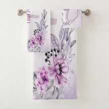 Nome do Monograma - Frame Floral Rosa Violeta Roxo