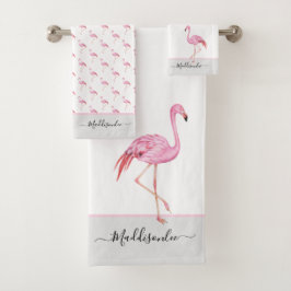 Conjunto De Toalhas Nome do Monograma Moderno - Cinza Flamingo Rosa