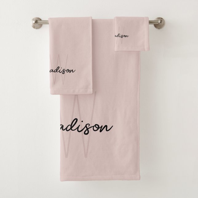Conjunto De Toalhas Nome do Monograma Moderno - Script Rosa Esmaecido (Insitu)