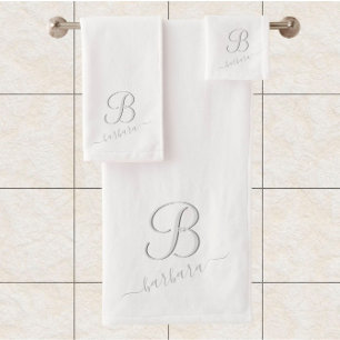 Conjunto De Toalhas Nome do Monograma Personalizado Branco Elegante