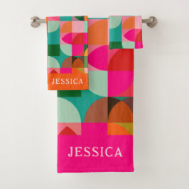 Conjunto De Toalhas Nome do Padrão Geométrico Colorido Retroestético