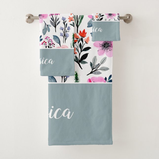 Conjunto De Toalhas Nome do Padrão Rosa Floral Verde Sage (Insitu)