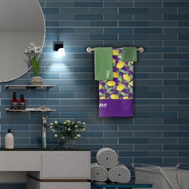 Conjunto De Toalhas Nome do padrão verde limão amarelo-aquarela (Criador carregado)