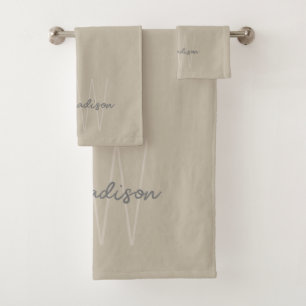 Conjunto De Toalhas Nome do Script de bege do Monograma Minimalista Mo