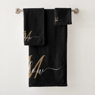 Conjunto De Toalhas Nome do Script do Monograma Dourado elegante moder