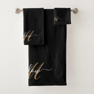 Conjunto De Toalhas Nome do Script do Monograma Dourado Moderno