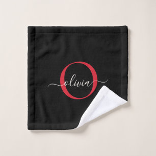 Conjunto De Toalhas Nome do Script do Monograma Vermelho Moderno Black