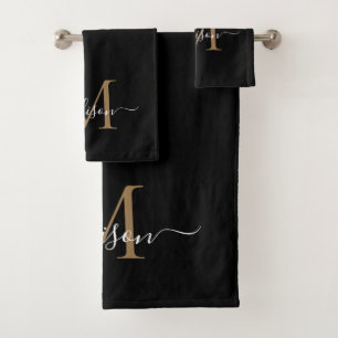 Conjunto De Toalhas Nome do Script Elegante do Monograma Dourado Moder