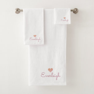 Conjunto De Toalhas Nome do Script Rosa-Cons Heart Towel