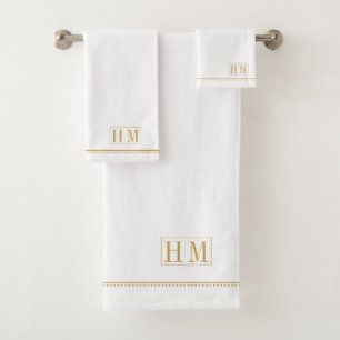 Conjunto De Toalhas Nome Dourado do Monograma Elegante Branco