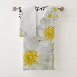 Conjunto De Toalhas Nome Floral Monograma Branco Prata Elegante Modern