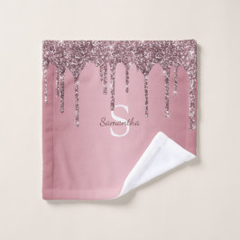 Conjunto De Toalhas Nome Monograma Brilho Rosa Dourado Rosado