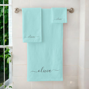Conjunto De Toalhas Nome Monograma Feminino de Letra Cursiva Moderna e