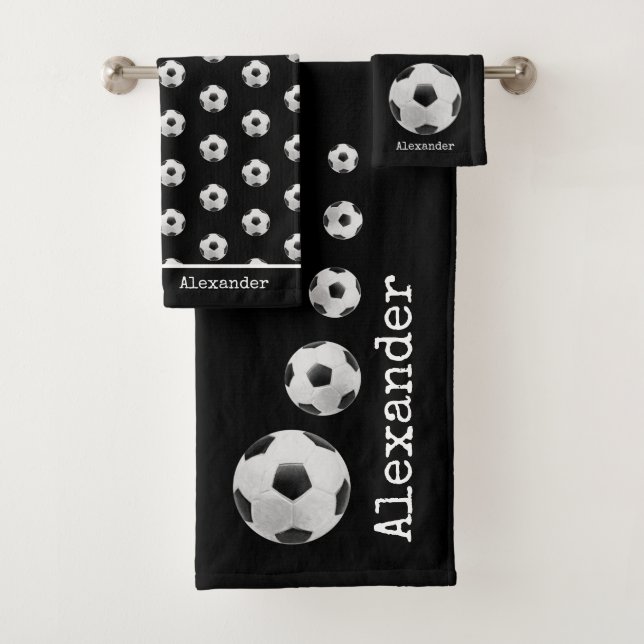 Conjunto De Toalhas Nome monograma Futebol negro (Insitu)