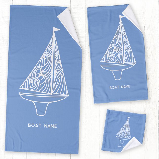 Conjunto De Toalhas Nome Náutico da Embarcação de Navegação (Boat name sailing boat nautical personalized bath towel set)