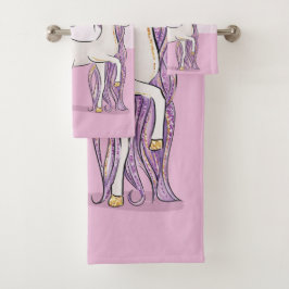 Conjunto De Toalhas Nome Personalizado 4.º Cavalo Rosa de Aniversário 