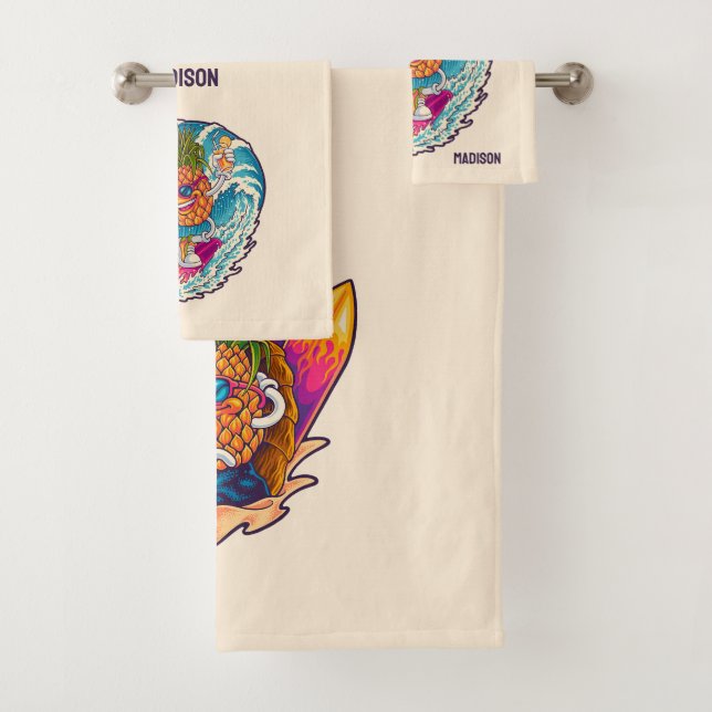 Conjunto De Toalhas Nome Personalizado Abacaxi de Navegação (Insitu)