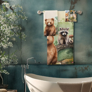 Conjunto De Toalhas Nome Personalizado Animais Florestais