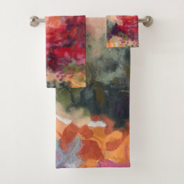 Conjunto De Toalhas Nome Personalizado Aquarela Natureza Colorido Verm