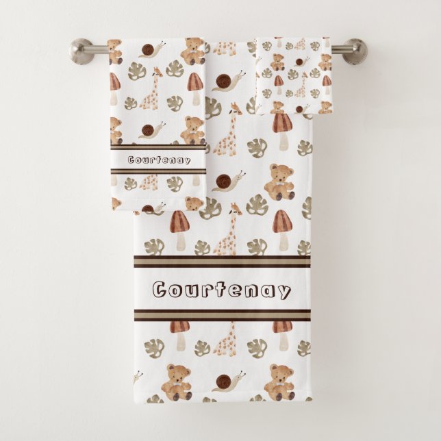 Conjunto De Toalhas Nome Personalizado Boho Woodland Jungle Animal Sta (Insitu)
