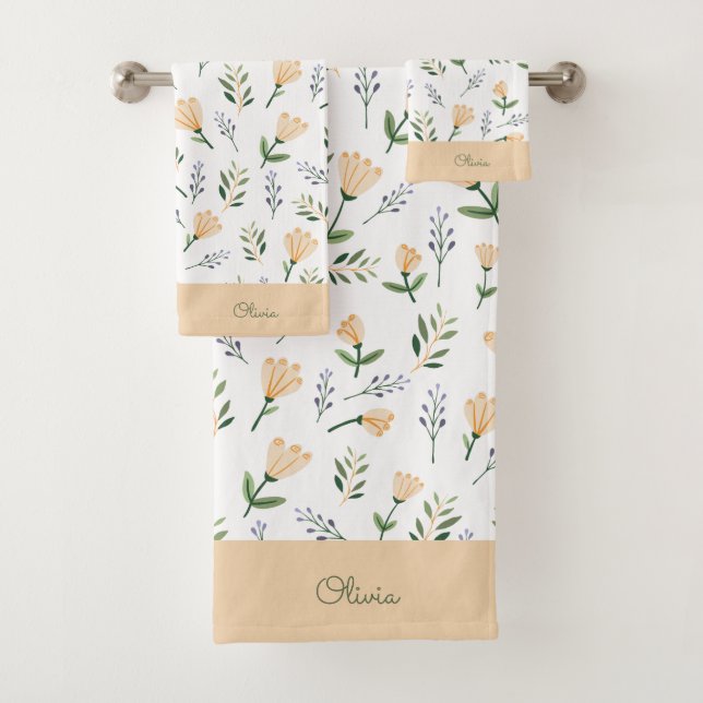 Conjunto De Toalhas Nome Personalizado Botânico Escandinavo (Insitu)