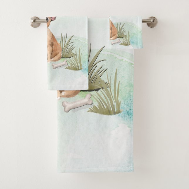 Conjunto De Toalhas Nome Personalizado Cão-de-Pé-Bulgue Francês (Insitu)