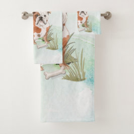 Conjunto De Toalhas Nome Personalizado Cão-de-Pera Inglês Buldogue