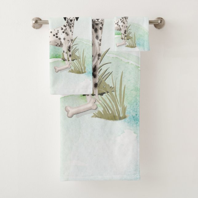 Conjunto De Toalhas Nome Personalizado Cão Pet Dalmaciano (Insitu)