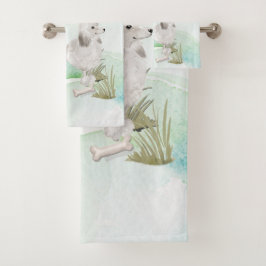 Conjunto De Toalhas Nome Personalizado Cão Pet Pet White Poodle