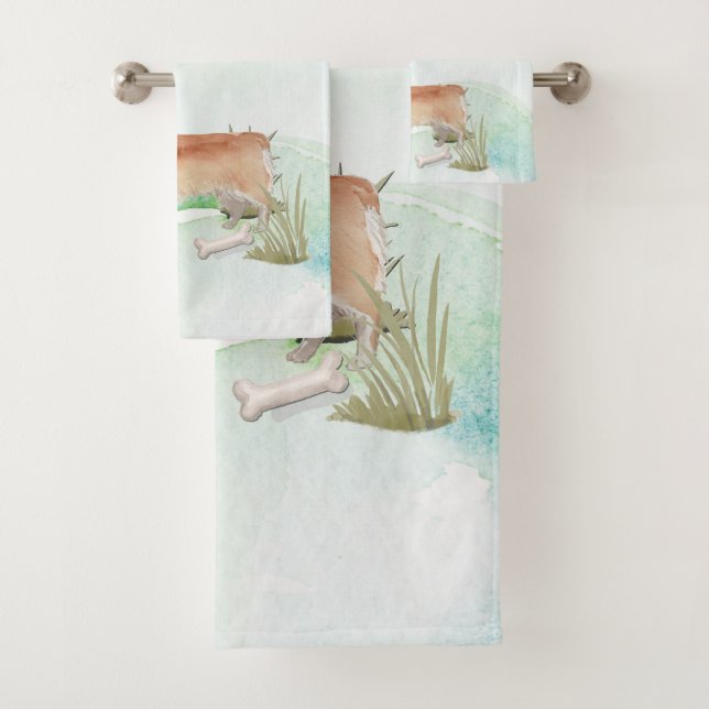 Conjunto De Toalhas Nome Personalizado Corgi Pet Dog (Insitu)