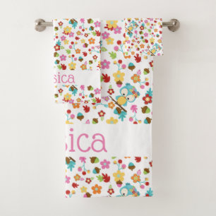 Conjunto De Toalhas Nome Personalizado da Garota Floral Floral da Flor