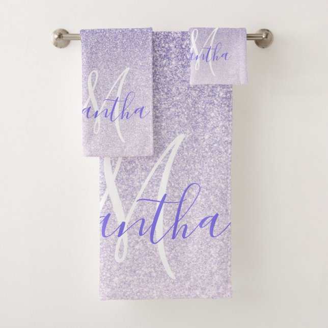 Conjunto De Toalhas Nome Personalizado da Glitter Roxo Moderno (Insitu)