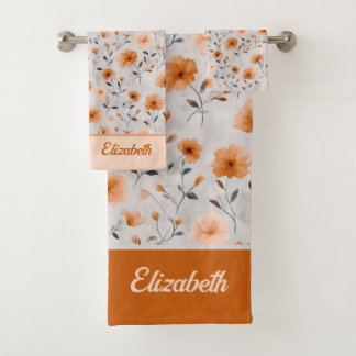Conjunto De Toalhas Nome Personalizado das Flores de Outono de Aquarel
