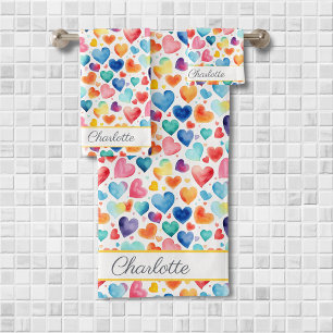 Conjunto De Toalhas Nome Personalizado de Amor Cuto Colorido de Cor d'