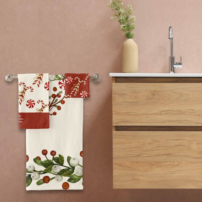 Conjunto De Toalhas Nome Personalizado de Candy Cane Wreath de Natal N (Criador carregado)