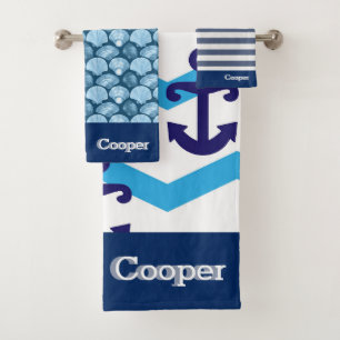 Conjunto De Toalhas Nome Personalizado do Oceano Ancoradouro Azul Náut