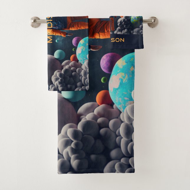 Conjunto De Toalhas Nome Personalizado Fantasy Space Kid (Insitu)
