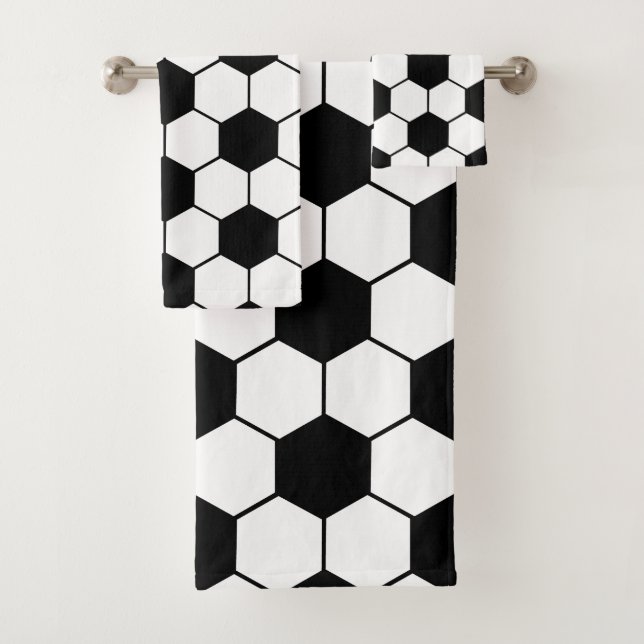 Conjunto De Toalhas Nome personalizado Padrão de bola de futebol preto (Insitu)