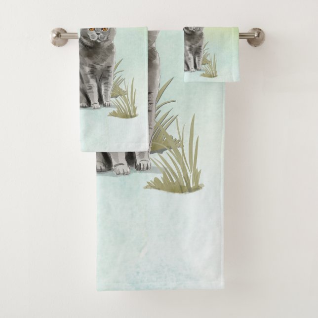 Conjunto De Toalhas Nome Personalizado Pet de Cabelo Curto Britânico (Insitu)