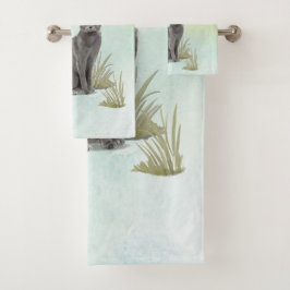 Conjunto De Toalhas Nome Personalizado Pet de Gato Russo Azul