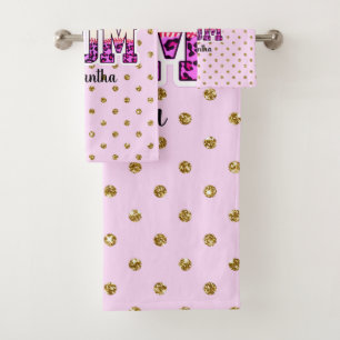 Conjunto De Toalhas Nome personalizado Softball Mãe   Bolinhas rosa e 