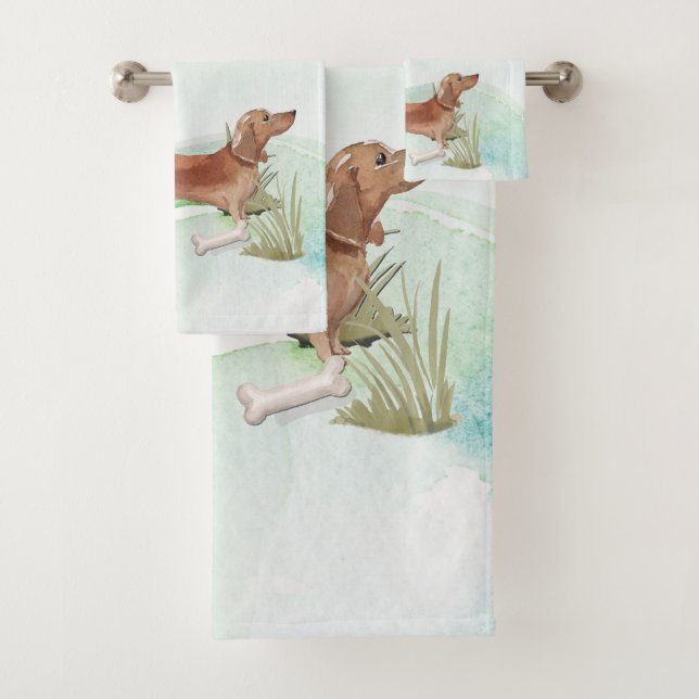 Conjunto De Toalhas Nome Personalizado Tan Dachshund Pet Dog (Insitu)
