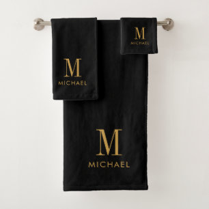 Conjunto De Toalhas Nome preto Dourado monograma simples