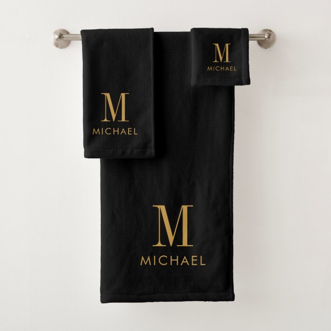 Conjunto De Toalhas Nome preto Dourado monograma simples (Insitu)