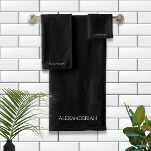 Conjunto De Toalhas Nome preto moderno Monograma Bath Toel Set